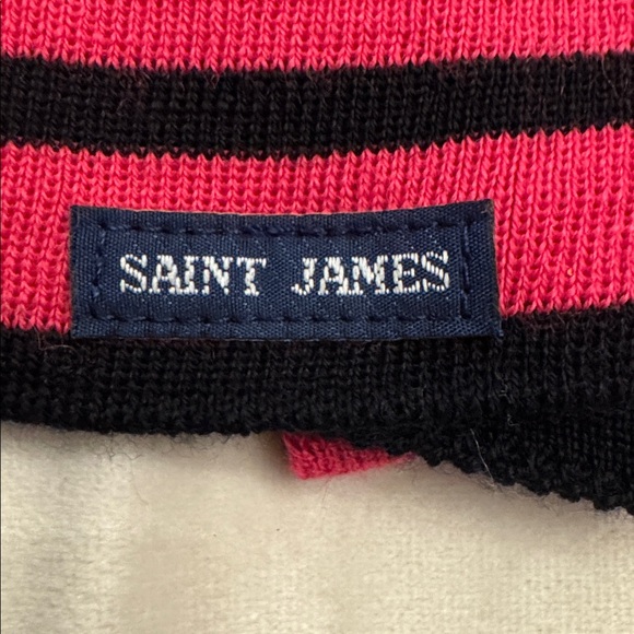Saint James Bold Pink and Navy Striped Scarf - Picture 2 of 4
